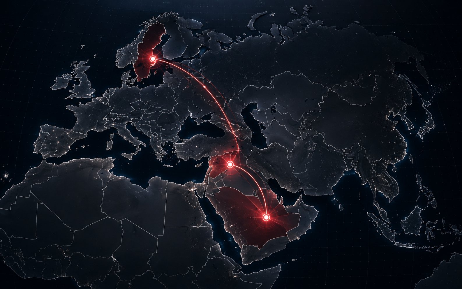 خريطة تُظهر فروعنا في السويد وسوريا والسعودية